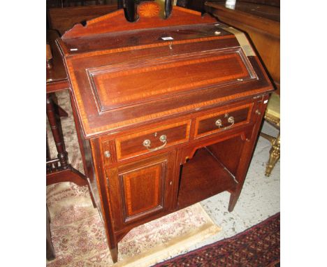 Edwardian mahogany inlaid fall front bureau with drawers and under shelf. (B.P. 24% incl. VAT)