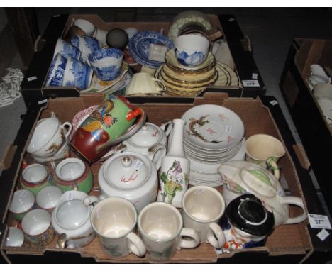 Two trays of assorted china, various, to include: Spode 'Italian' design cups and saucers, other teaware etc. (2)(B.P. 24% in