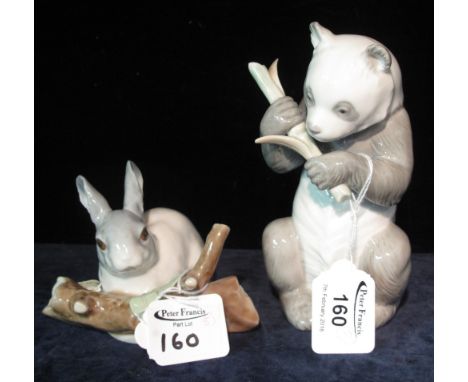 Lladro Spanish rabbit study, together with Nao Spanish panda and bamboo cane, Nao and Lladro geese studies, together with Goe