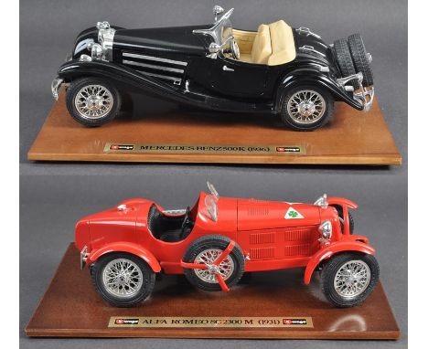 Estate of Dave Prowse - x2 original Bburago made 1/18 scale diecast model cars - Alfa Romeo 8C 2300M and Mercedes-Benz 500K. 