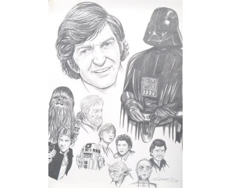 Estate of Dave Prowse - Star Wars - Paul Madden - an original vintage c1989 pencil drawing artwork piece depicting various ch