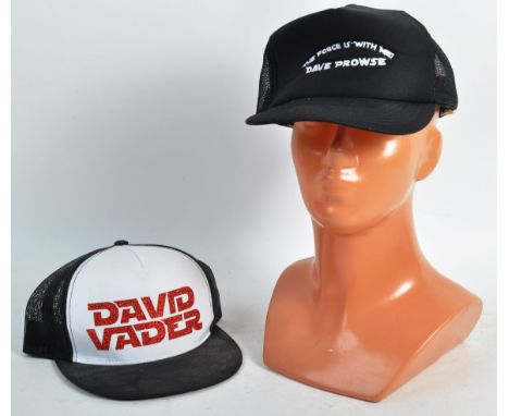 Estate of Dave Prowse - x2 of Mr Prowse's personally owned Star Wars related baseball caps. The first embroidered to the fron