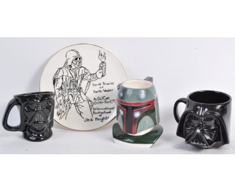 Estate of Dave Prowse - a collection of x4 vintage ceramic items, comprising; a 1997 fan-made presentation ceramic plate as g