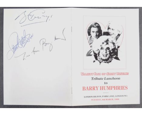 Estate of Dave Prowse - Variety Club Of Great Britain - Tribute Luncheon to Barry Humphries - autographed Lunch programme sig