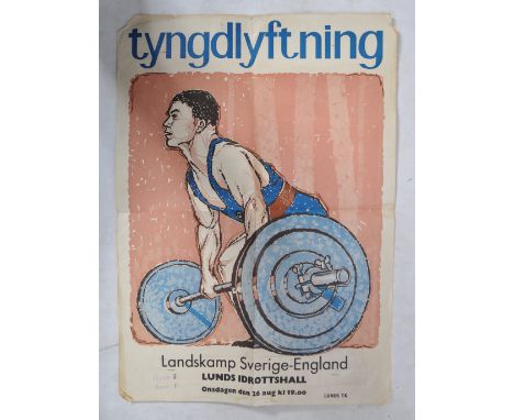 Estate of Dave Prowse - Weight Lifting - an original vintage believed late 1960s Swedish Weightlifting event advertising post
