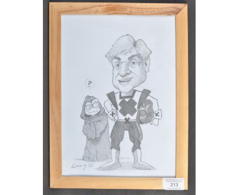 Estate of Dave Prowse - Fan Artwork - an original cartoon sketch of Mr Prowse, featuring him in his Green Cross Code Man outf