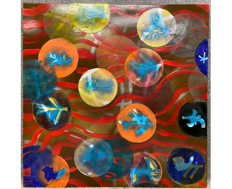 Dale Devereux Barker (b.1962), a contemporary signed and dated abstract vitreous enamel on steel panel, untitled 2001. H.100 