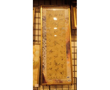 Oriental silk embroidered butterfly panel, framed and glazed, 82 x 23 cm CONDITION REPORT: There is a 5cm length of moth dama