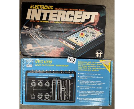 A boxed vintage electronic Intercept Fighters Attach game &amp; A Video Tech VEC1030 video processor / audio mixer