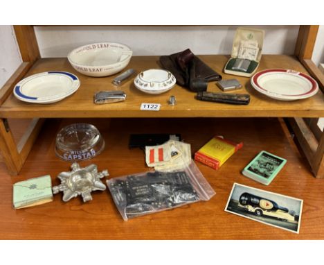A collection of vintage smokerama including lighters, pipes breweriana, silk cigarette cards, Rose Bros Gainsborough, Lincoln