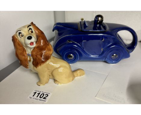 A Wade lady blow up &amp; A vintage Sadler racing car teapot