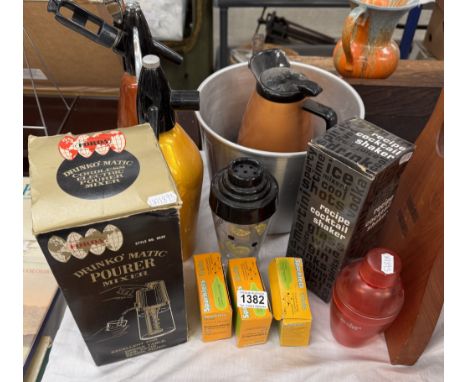 A quantity of vintage Soda Syphons cocktail shakers &amp; insulated jugs etc.