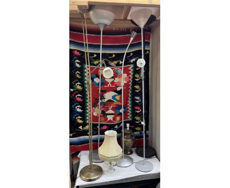 A quantity of mixed lighting including floor lamps, Cat table lamp etc