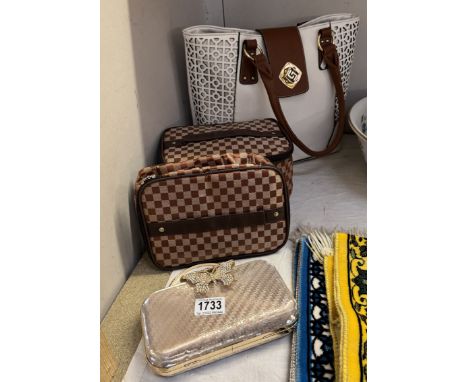 A Ladys handbag, Hardcase butterfly clutch case &amp; Cloth washbags