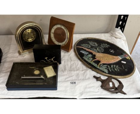 A novelty gilt metal bicycle, quartz clock, door knocker etc