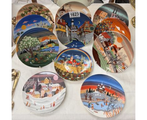 A collection of Poole pottery, seasons x8 &amp; scenes x3 plates