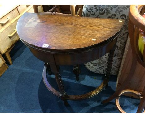 Oak half moon barley twist card table