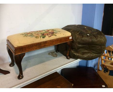 Leather pouffe and an oak stool