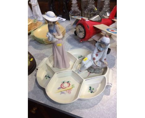 Two Nao figures and a Poole dish