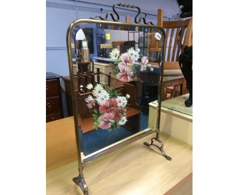 Victorian mirrored and painted glass fire screen