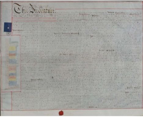 A framed Victorian Indenture manuscript, dated 1861 between two Northumberland Blacksmiths, 57cm x 72cm