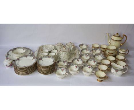 A Wedgwood coffee service, including a tray, four coffee cans and saucers, a cream jug and sugar bowl; together with a Staffo