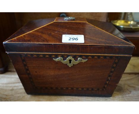 A Georgian inlaid mahogany domed topped tea caddy.