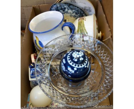 A mixed lot of assorted ceramics to include Royal Worcester Evesham, cut glass pedestal bowl, Chinese blue and white ginger j