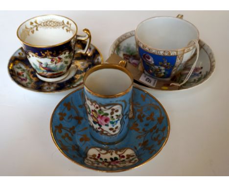 A Worcester scale blue teacup and saucer, of circular form, the teacup raised on a short pedestal base of tapered form with a