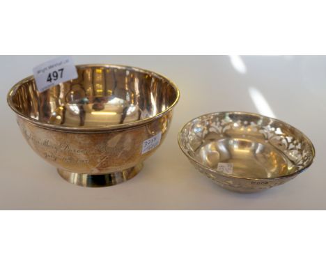 A Sheffield hallmarked silver pierced bowl together with a Sheffield hallmarked silver circular bowl, total weight 6.2oz (2).