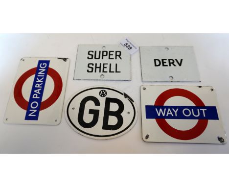 A small quantity of enamel signs to include London Underground, Parking Signs 'No Parking' and 'Way Out' (5).