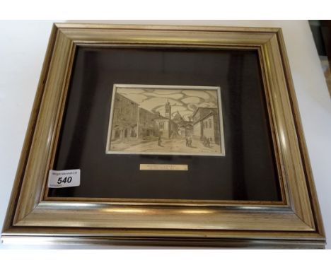 An unusual 800 grade silver picture set within mount and frame of a city scene together with a silk picture entitles 'Sailing