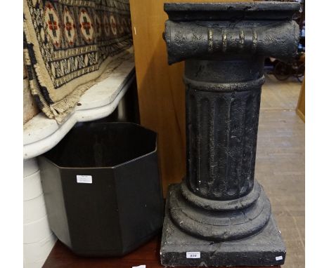 A vintage ceramic jardiniere stand in the form of a Corinthian column.