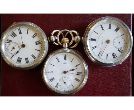 A late 19th/early 20th Century continental 0.935 silver cased open faced pocket watch, the white enamel dial inscribed 'Omega