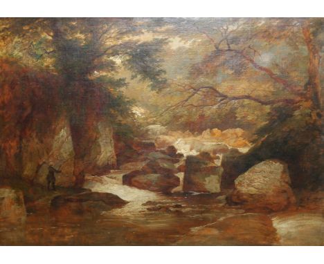 Konvolut: von 10 Graphiken, 19./20. Jh. Versch. Tchniken. Versch. Formate.  Darunter: ╔Große Waldlandschaft mit Bach und Angl