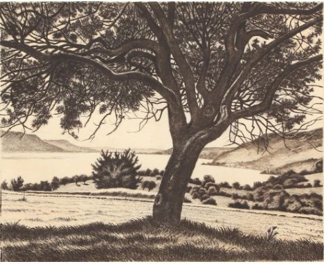 Vos, Hans de: (1891 Singapore - Überlingen 1949). Eglisbohl am Bodensee. Radierung auf Japan, 1931. 18,8 x 23,3 cm. Sign.  Er