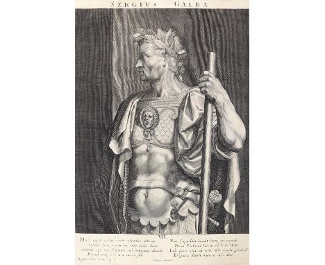 Sadeler, Aegidius: (1570 Antwerpen - Prag 1629). Sergius Galba. Halbfigur des römischen Kaisers in Rüstung. Bl. VII aus der F