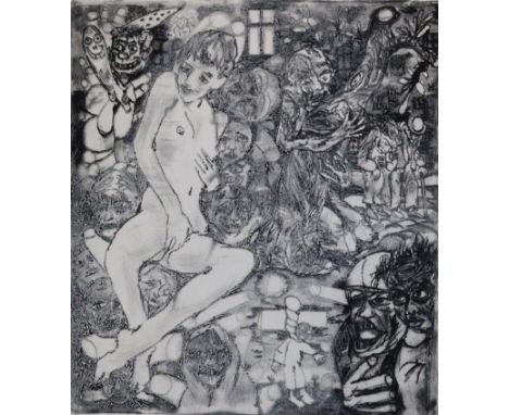 Bussotti, Renzo: (1925 Florenz - Padua 2017). Buon natale. Ein sich selbst befriedigender weiblicher Akt. Radierung, ca. 1984