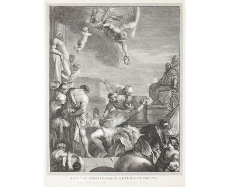 Coelemans, Jacobus: (1654 Antwerpen - Aix-en-Provence 1731/35). Sancus Bartholomaeus Apostolus et Martyr. Kupferstich auf Büt
