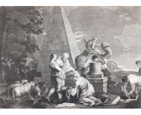 Earlom, Richard: (1743  London  1822). Jacob Burying Labans Images. GEN 35,2. R. Earlom nach Sébastien Bourdon. Gest. Hrsg. v