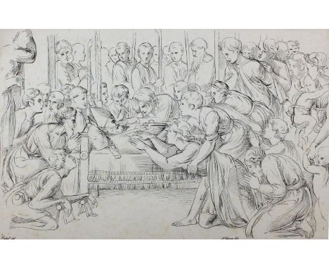 Strixner, Johann Nepomuk: (1782 Altötting - München 1855). Tod eines Bischofs. Federlithographie auf leichtem Karton n. Raffa