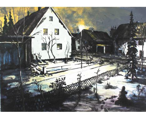 Kroner, Sven: (1973 Kempten). Millers Haus. Farblithographie von 6 Steinen (Handabzug) auf Bütten, 2007. Ca. 30 x 40 cm, Blgr