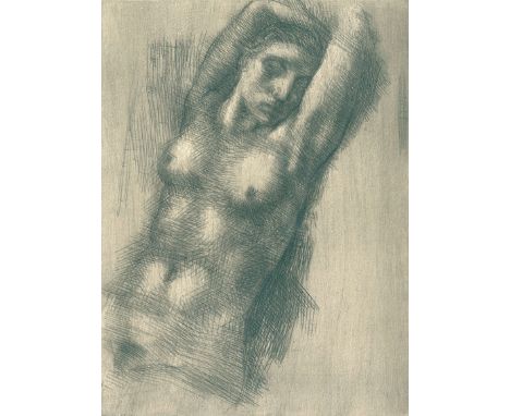 Sterrer, Karl: (1885 Wien 1972). Weiblicher Akt mit erhobenen Armen. Radierung, 1925. 17 x 12,4 cm, 28 x 22 cm. Sign. - Etwas