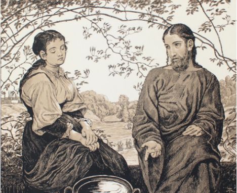 Thoma, Hans: (1839 Bernau - Karlsruhe 1924). Christus und die Samariterin. Algraphie, 1903. 38,5 x 46,5 cm, Blgr. 50 x 70 cm.