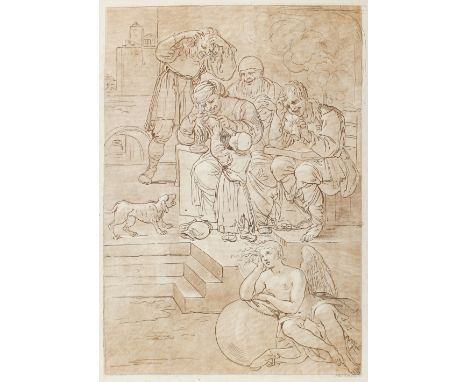 Bartolozzi, Francesco: (1725 Florenz - Lissabon 1815). Eine nachdenkliche, geflügelte Fortuna, den re. Arm auf eine (Welten-)