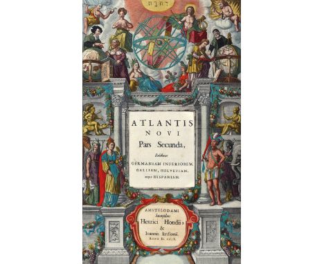 Atlantentitelblatt.: Altkolor. Kupferstich von J. Janssonius aus: "Nouvel Atlas on Theatre du Monde", 1638. Fol. Mit allegori
