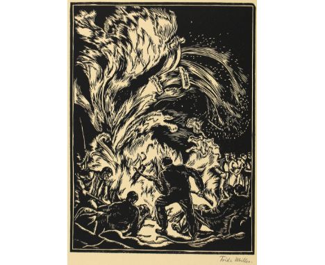 Miller von Hauenfels, Elfriede: (1893 Graz - Wien 1962). Johannisfeuer. Holzschnitt auf chamoisfarb. Papier. 24 x 17,5, Blgr.