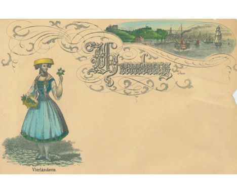 Hamburg.: 15 Ansichten auf Briefbögen (1 beschnitten). Lithographien (10 kolor.) u.a. von Kanning bei J.F.Richter, um 1880. C