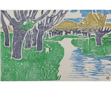 Sandreuter, Hans: (1850 Basel - Riehen 1901). Sommerlandschaft. Farbholzschnitt um 1900 (2x). Ca. 29,0 x 46,6 cm. M. Monogr.-