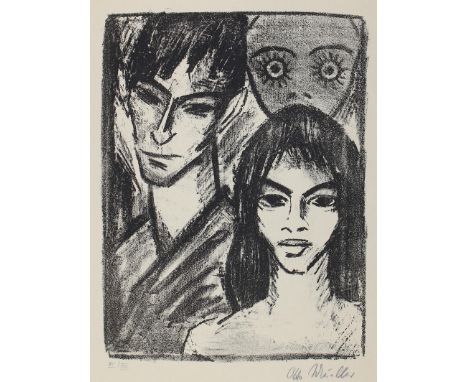Mueller, Otto: (1874 Liebau - Breslau 1930). Selbstbildnis mit Modell und Maske. Lithographie, 1921/22. Ca. 39 x 29 cm, Blgr.